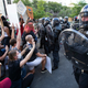 Officers form a riot wall near the White House on June 1, 2020.